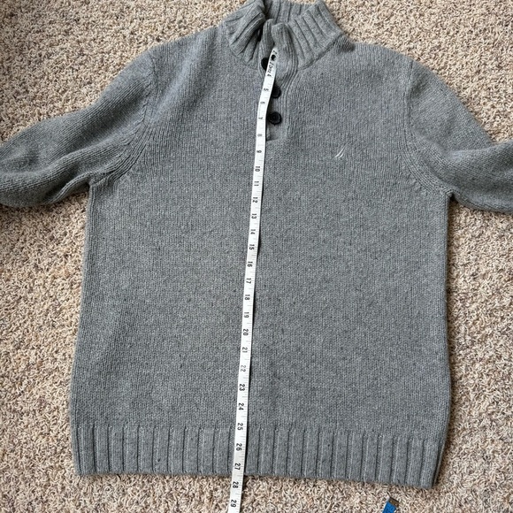 Nautica Men's Sweater Size L Gray Wool Blend Four Button Mock Neck Logo Pullover - Picture 9 of 11